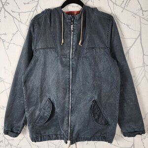 Kr3w Blue Denim Flannel Lined Full Zip Hooded Jacket